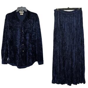 Vintage Gotcha Covered Dark Blue Blouse and Broom Skirt Set Size L